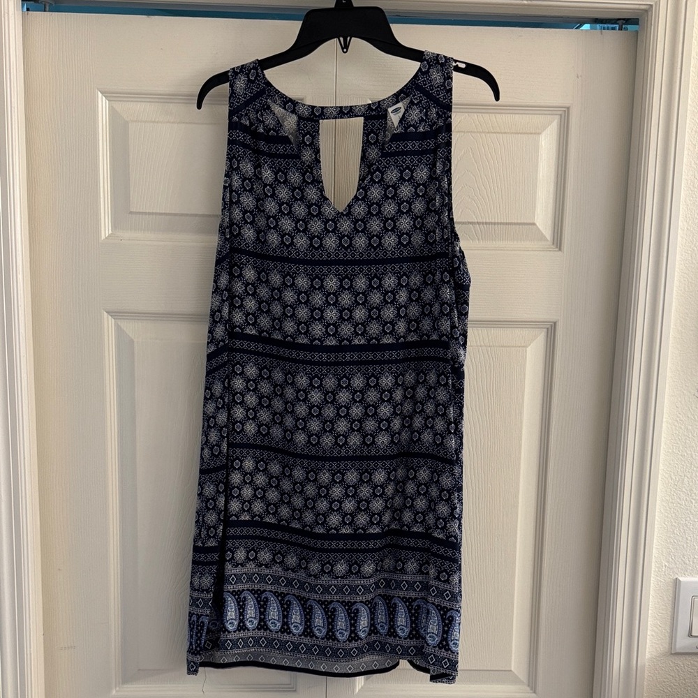 Old Navy Navy Blue & White Paisley Floral Sleeveless Shift Dress Petite Large L - Picture 1 of 5